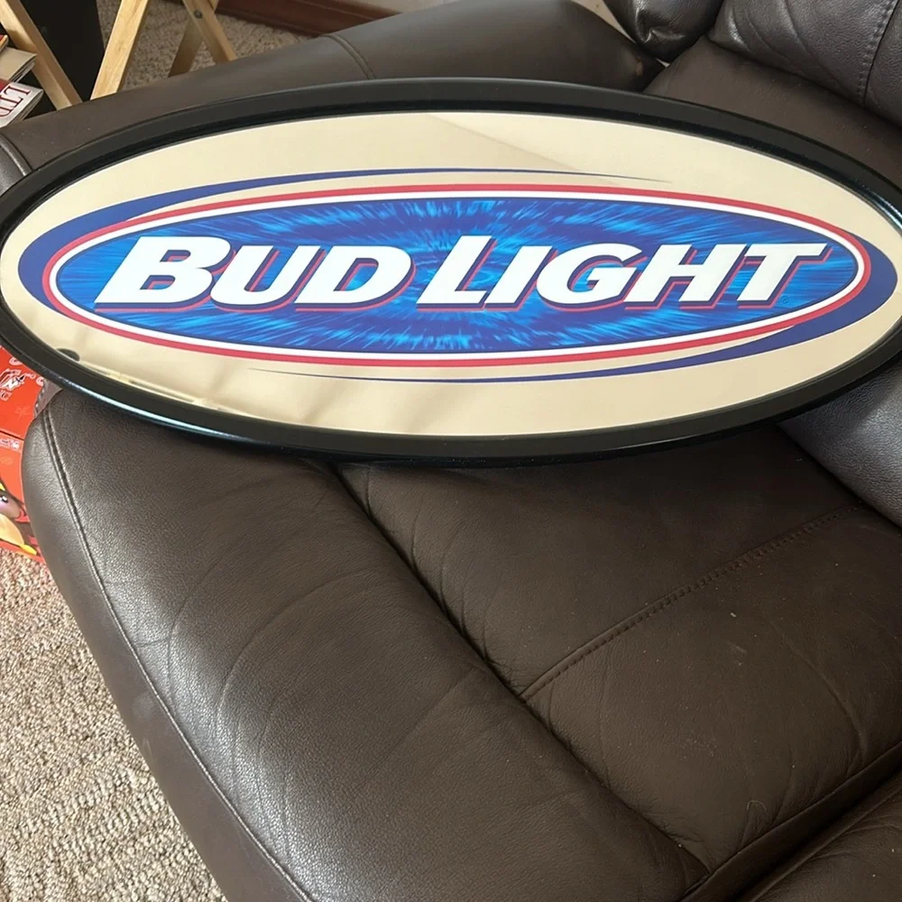 Bud Light oval mirror logo sign